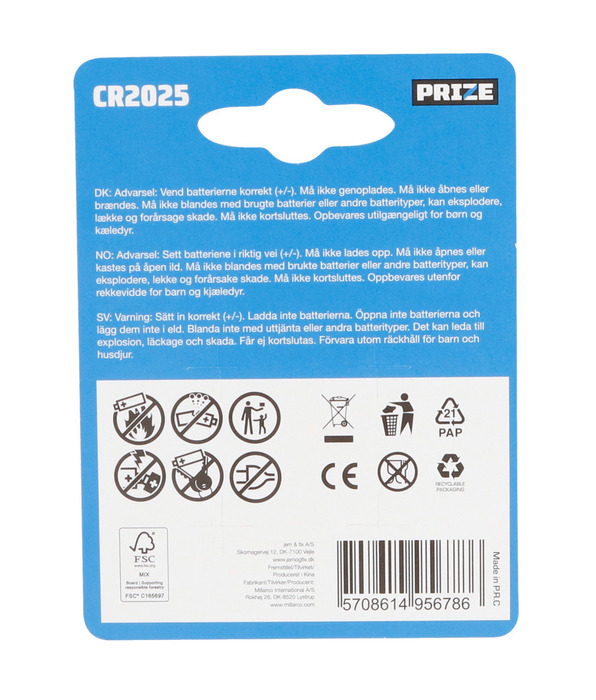 Batteri CR2025 litium 4-pk. - PRIZE®